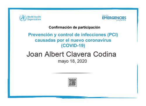 COVID19 CERTIFICADO DE PARTICIPACION PREVENCION Y CONTROL DE INFECCIONES